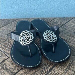 Brighton Black Sandals with Intricate Silver Design